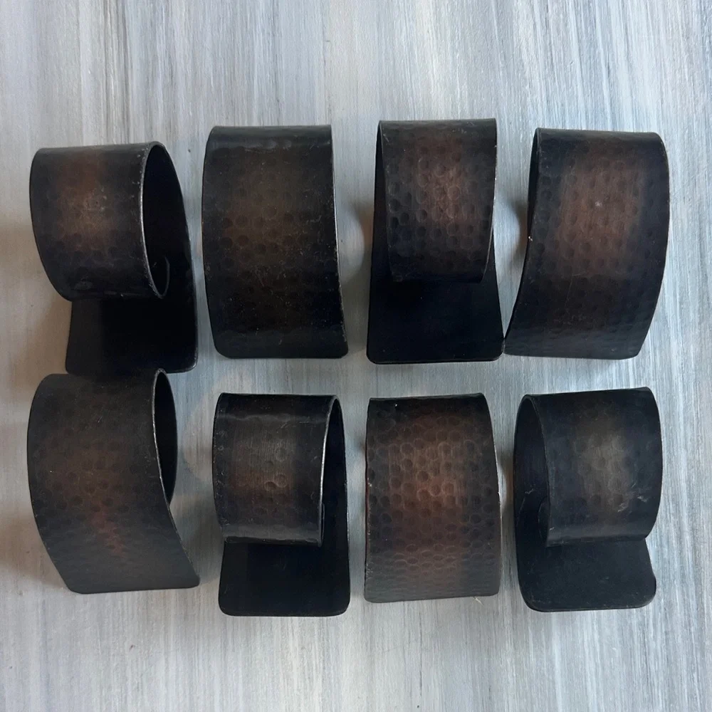 8 Pier One Burnished Copper Hammered Metal Napkin Rings